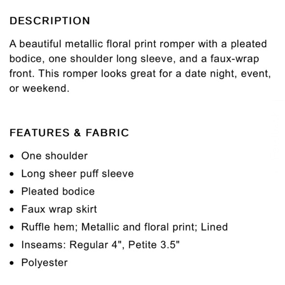 Bloggers Favorite Express metallic floral one shoulder pleated ruffled romper XS - Picture 16 of 16